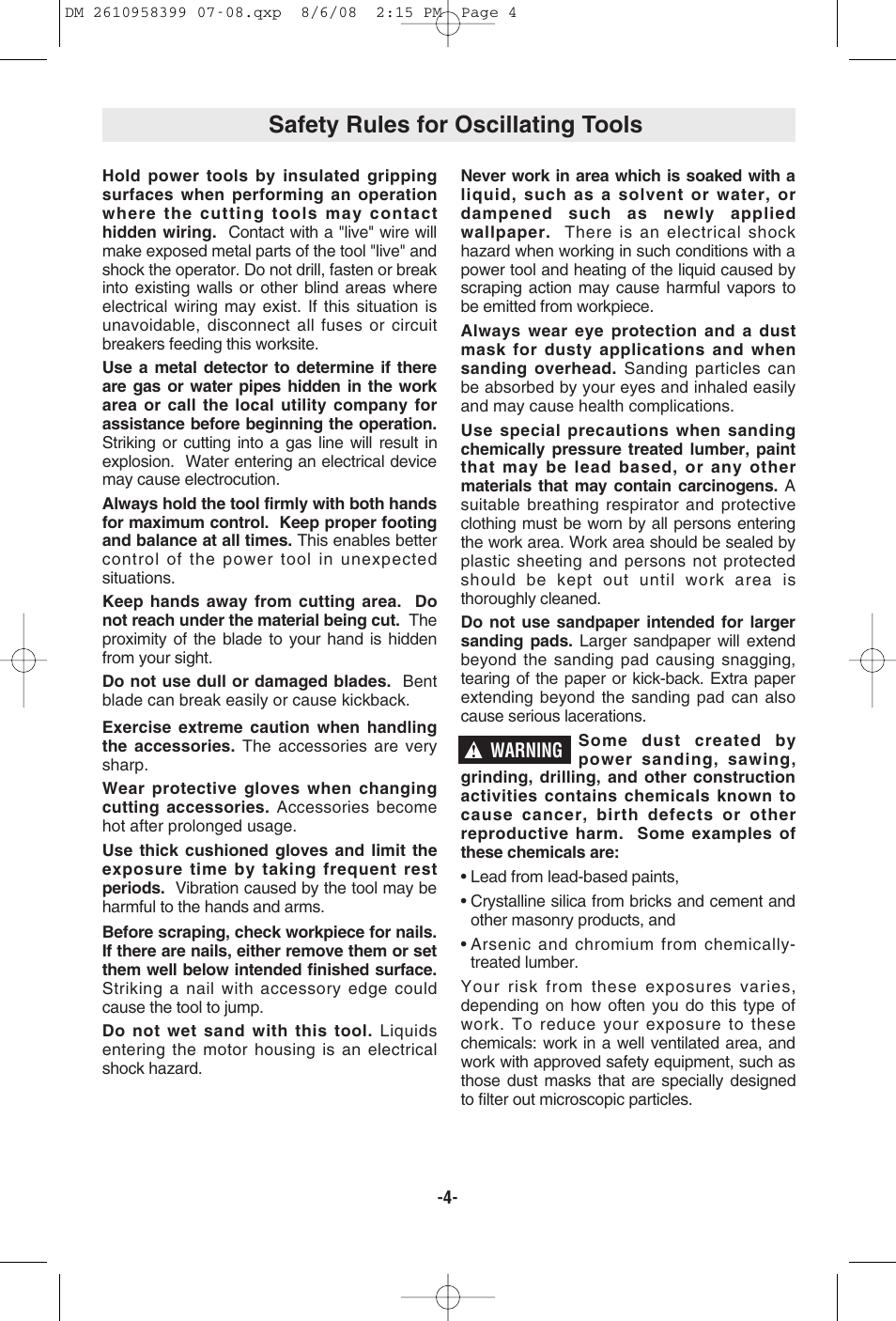 Safety rules for oscillating tools | Dremel 6300 User Manual | Page 4 / 52