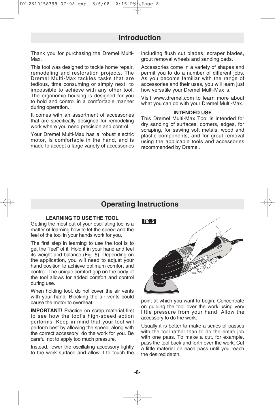 Operating instructions, Introduction | Dremel 6300 User Manual | Page 8 / 52