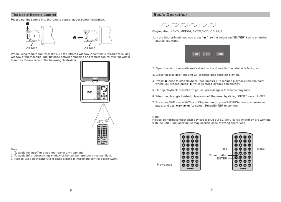 Ò³ãæ 6, Mode, Basic operation | Curtis SDVD1048 User Manual | Page 6 / 14