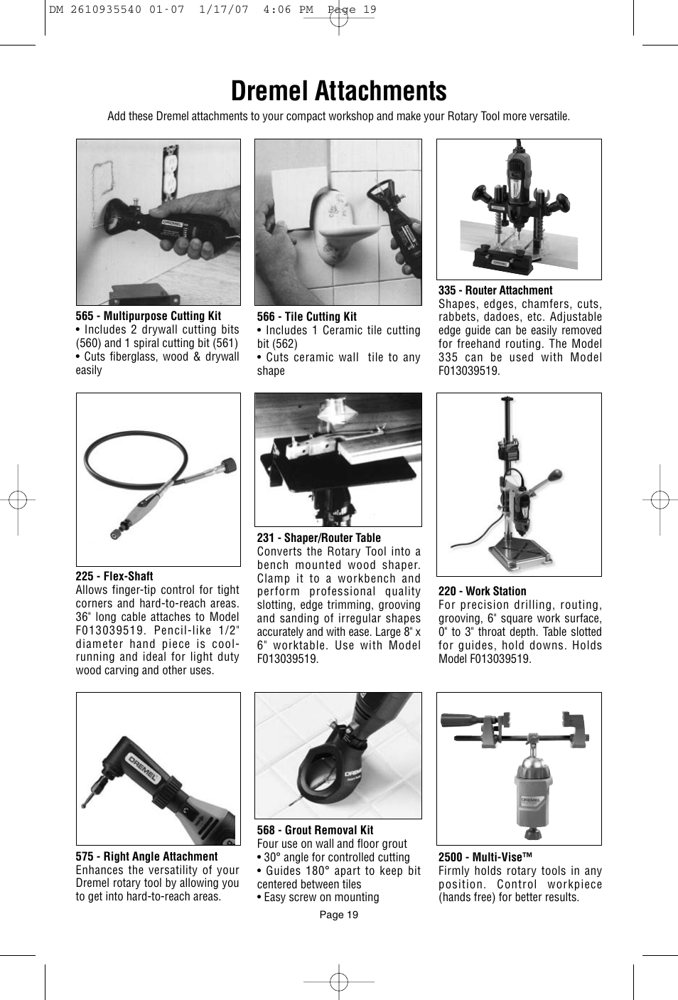 Dremel attachments | Dremel F013039519 User Manual | Page 19 / 88