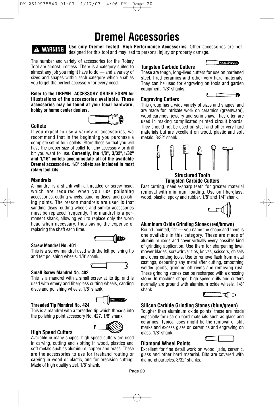 Dremel accessories | Dremel F013039519 User Manual | Page 20 / 88