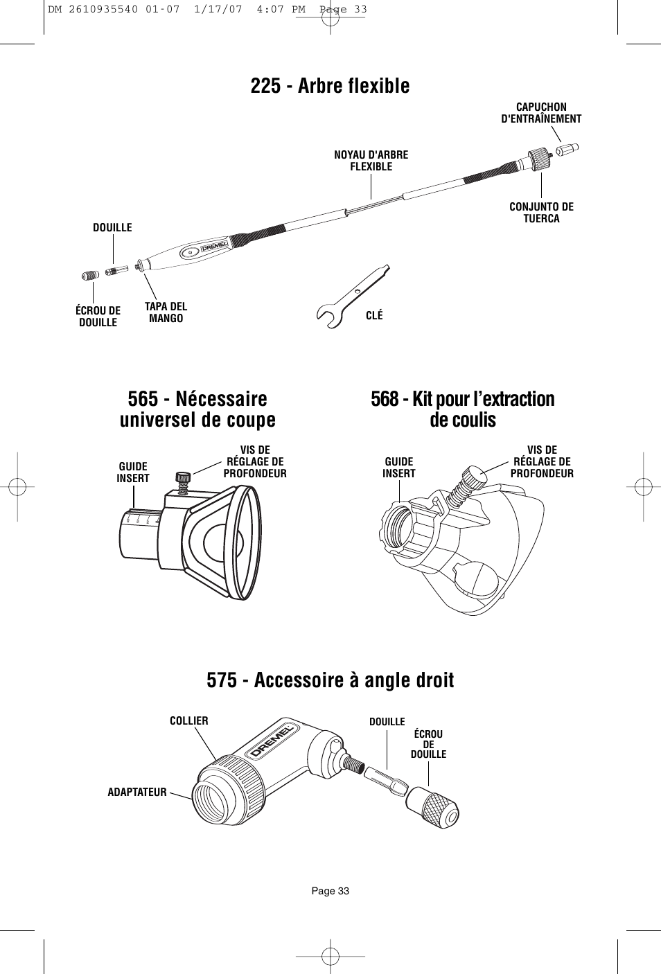 575 - accessoire à angle droit | Dremel F013039519 User Manual | Page 33 / 88