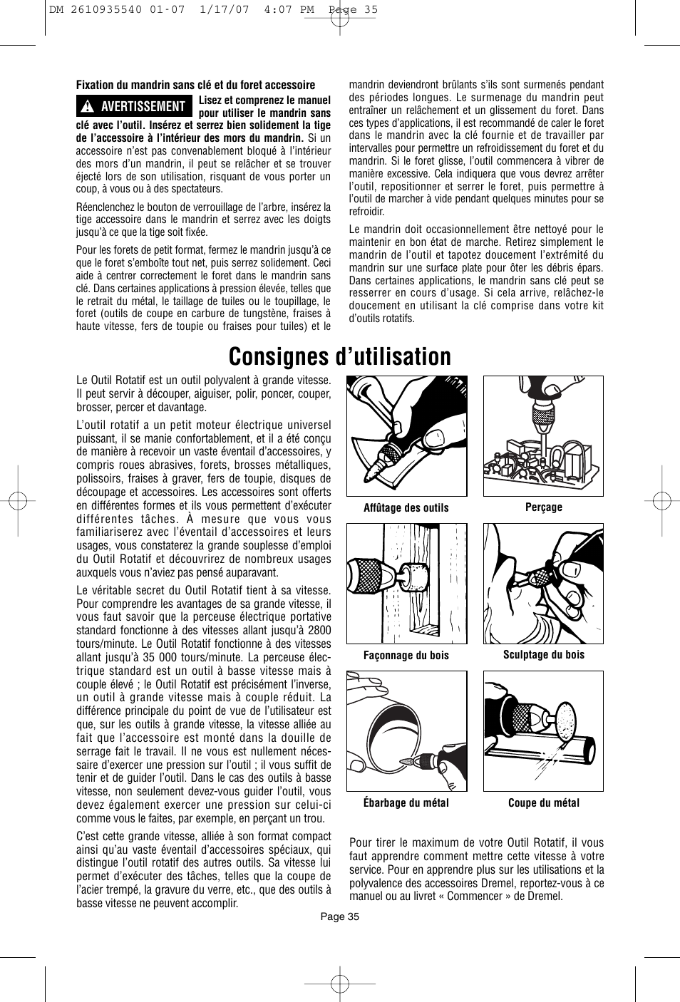 Consignes d’utilisation | Dremel F013039519 User Manual | Page 35 / 88
