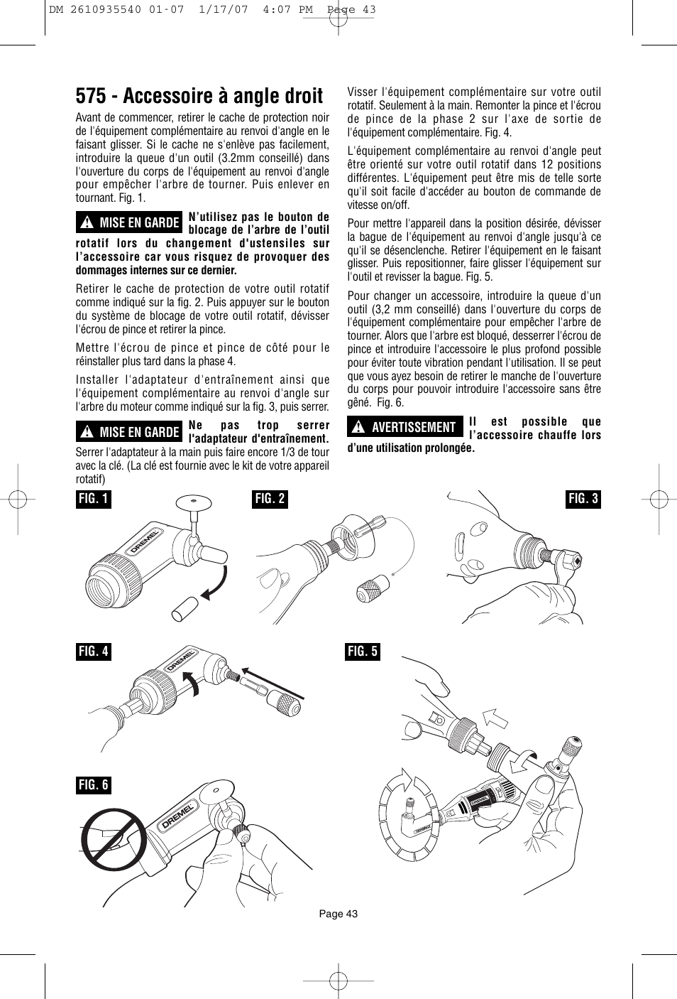 575 - accessoire à angle droit | Dremel F013039519 User Manual | Page 43 / 88