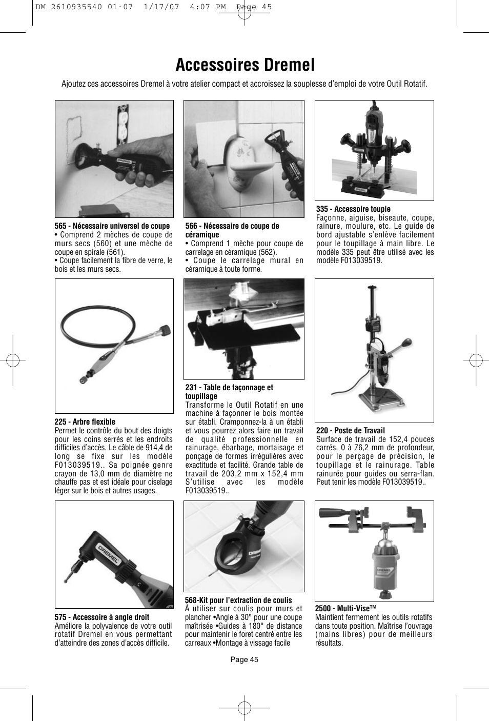 Accessoires dremel | Dremel F013039519 User Manual | Page 45 / 88