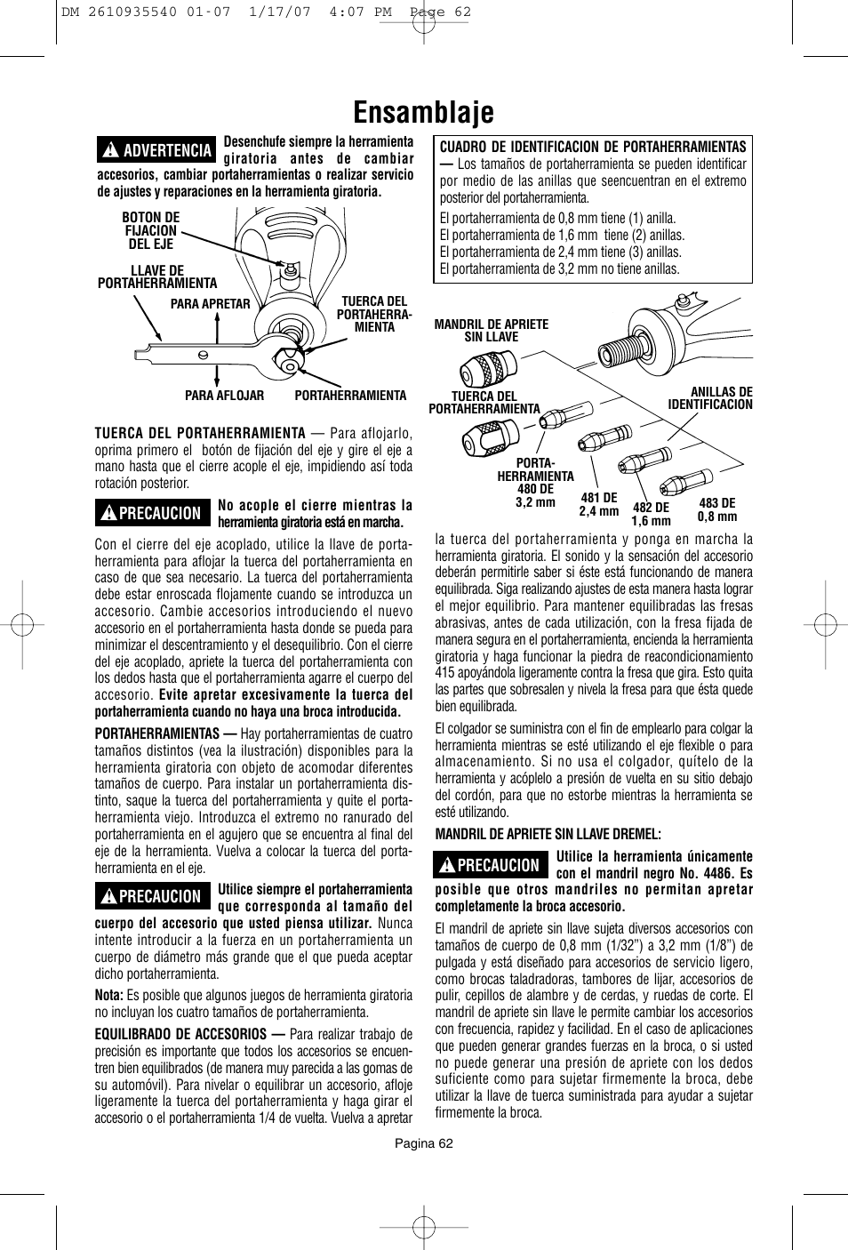 Ensamblaje | Dremel F013039519 User Manual | Page 62 / 88