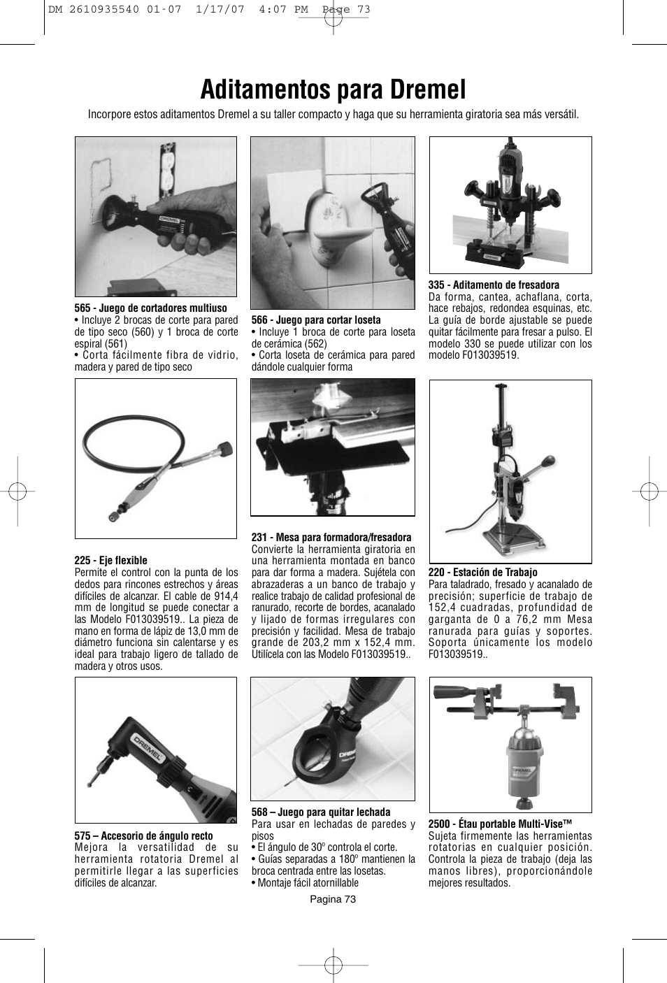 Aditamentos para dremel | Dremel F013039519 User Manual | Page 73 / 88