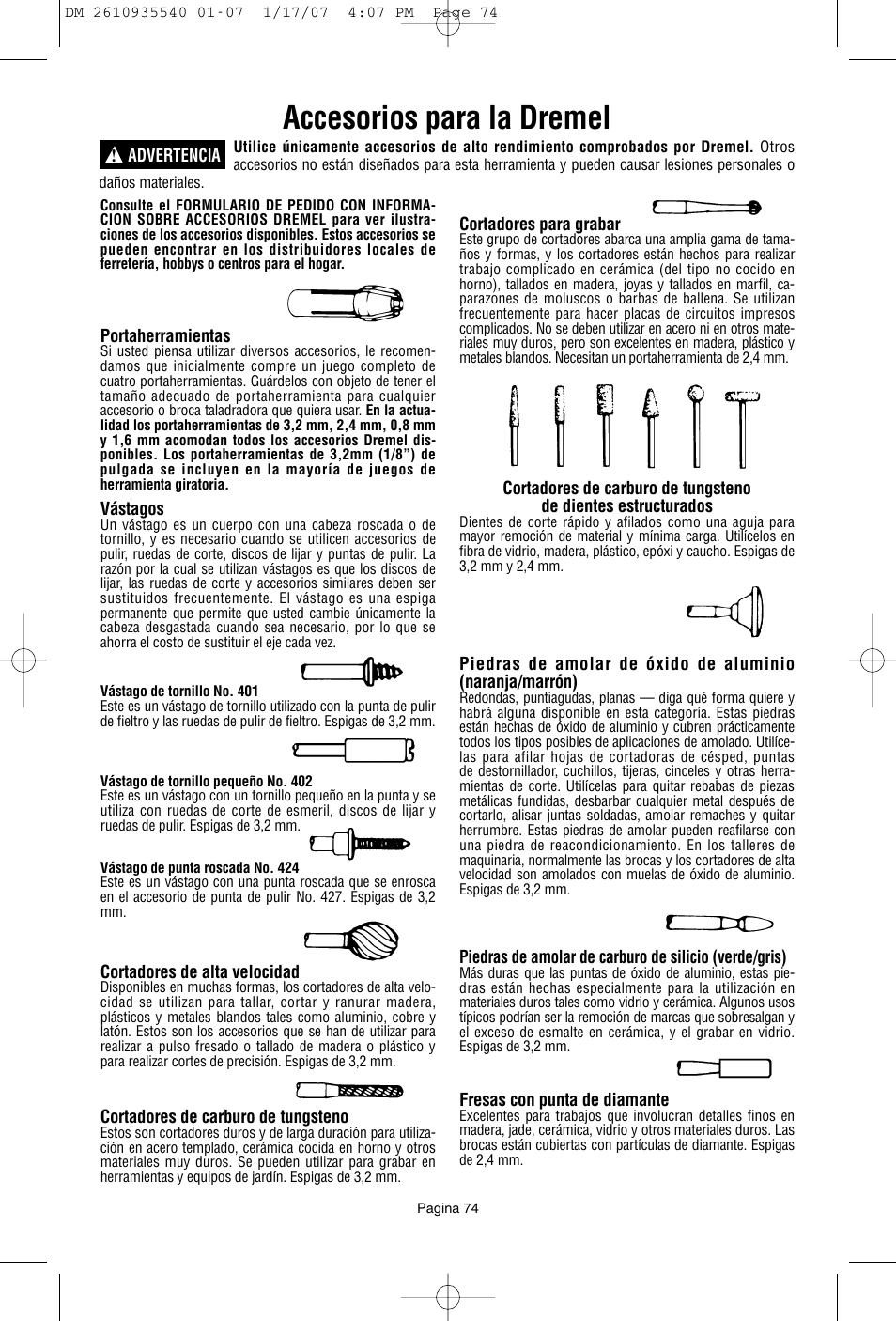 Accesorios para la dremel | Dremel F013039519 User Manual | Page 74 / 88
