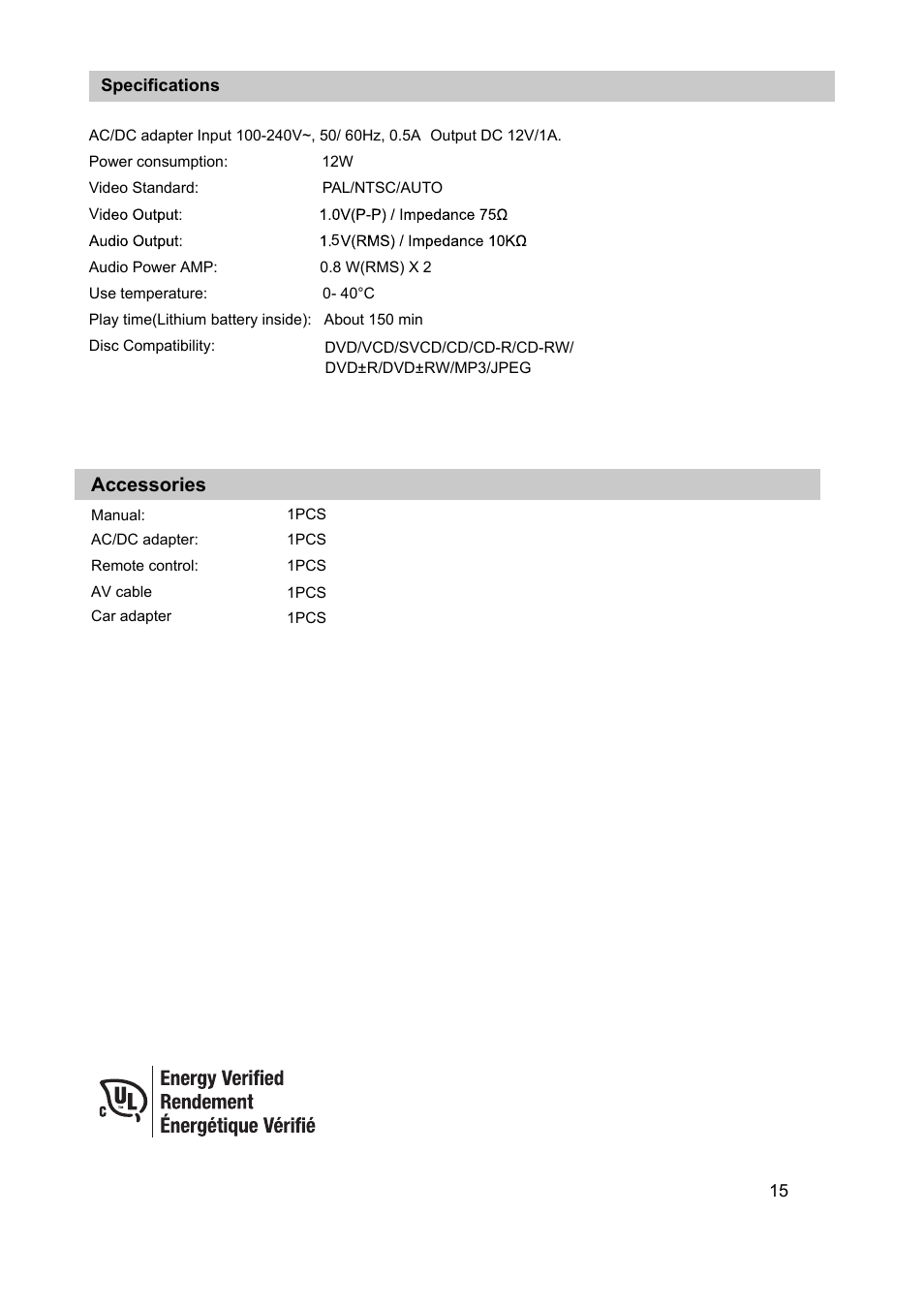 Accessories | Curtis SDVD7040 User Manual | Page 16 / 16