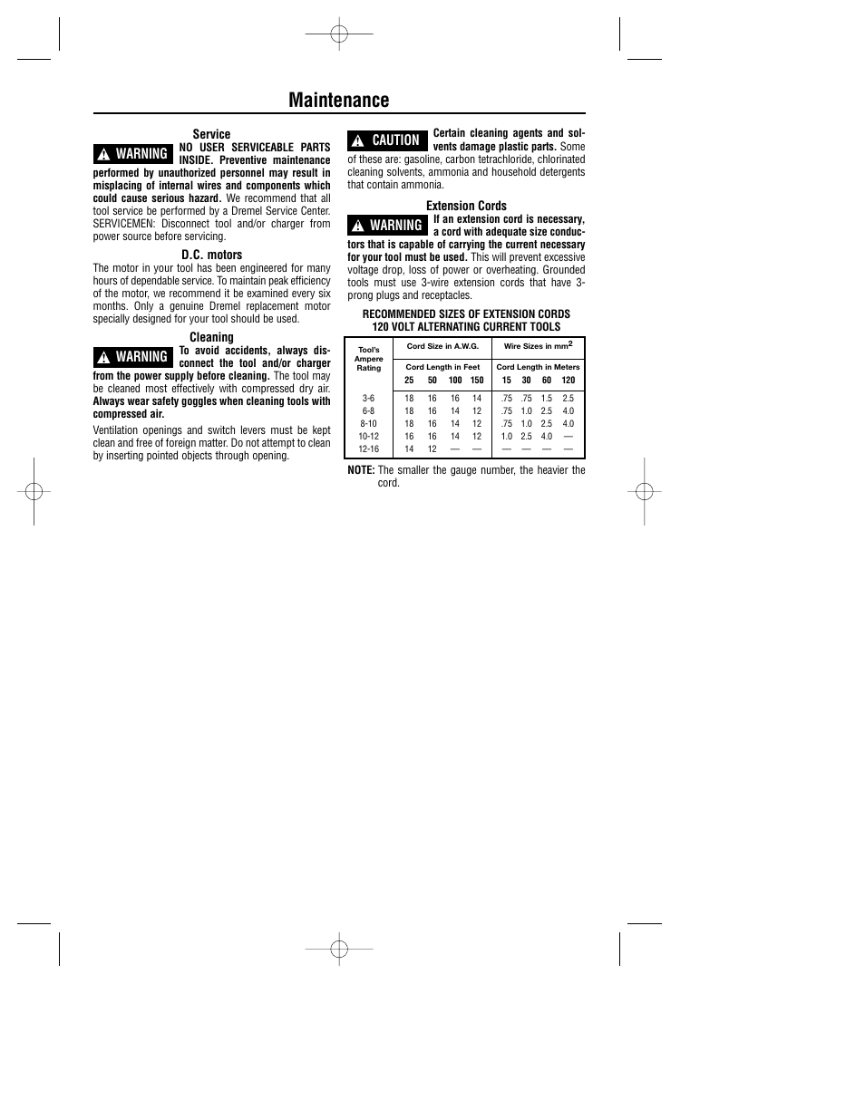 Maintenance, Warning, Caution | Dremel 780 User Manual | Page 15 / 63