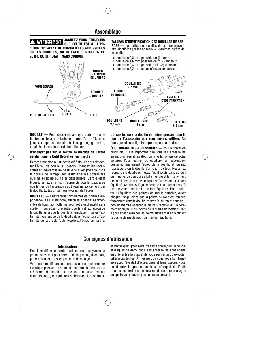 Consignes d’utilisation, Assemblage, Avertissement | Dremel 780 User Manual | Page 28 / 63