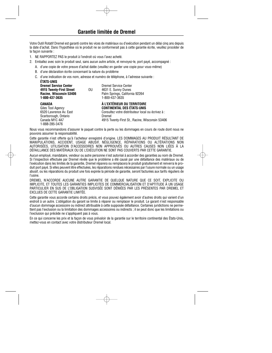 Garantie limitée de dremel | Dremel 780 User Manual | Page 40 / 63