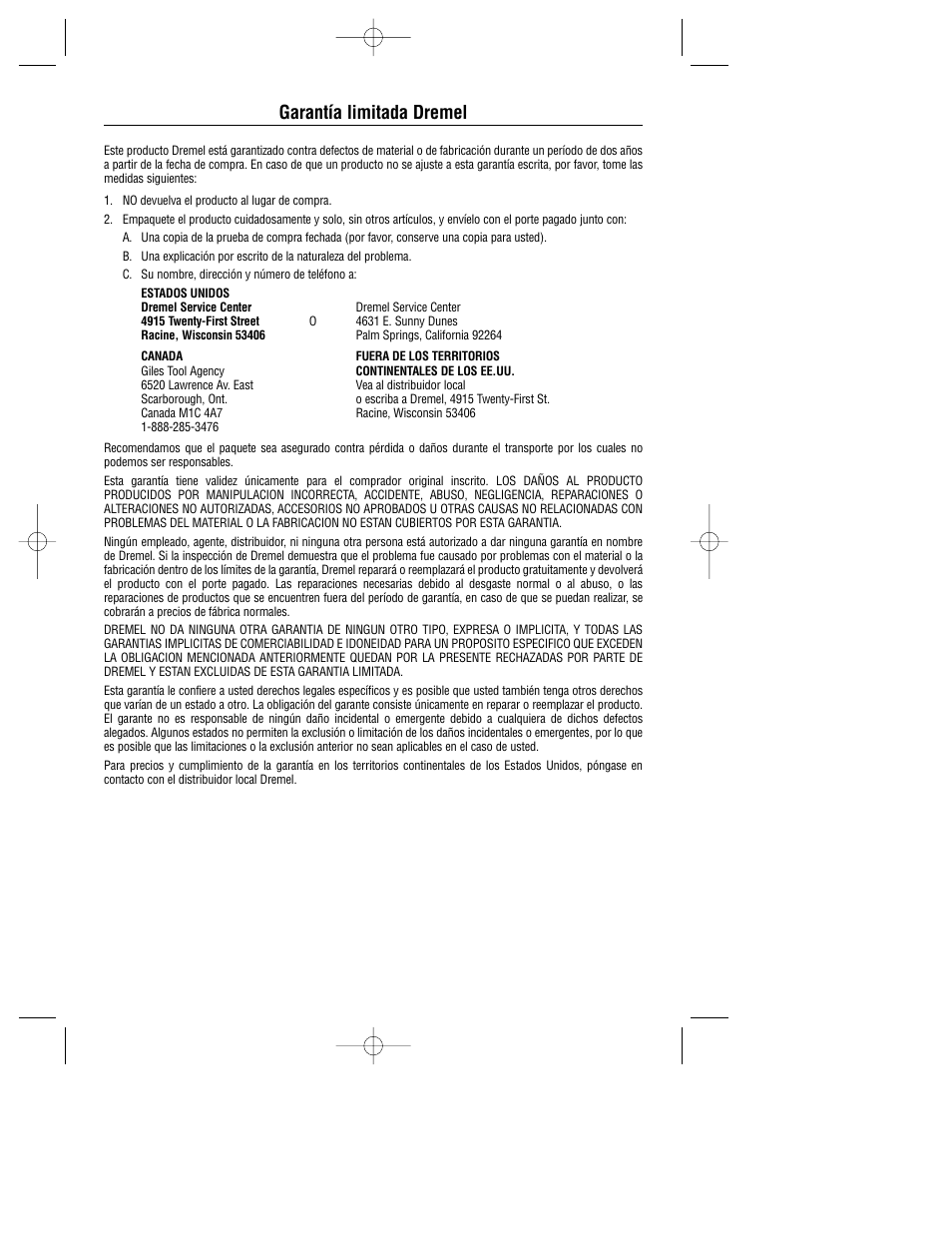 Garantía limitada dremel | Dremel 780 User Manual | Page 60 / 63