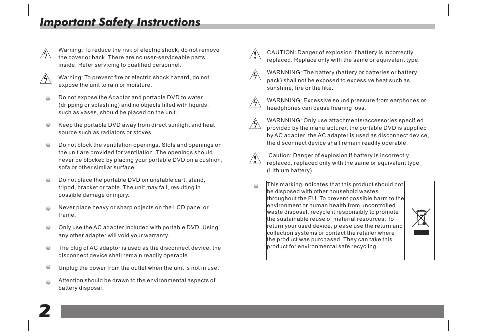 Important safety instructions | Curtis SDVD7061 User Manual | Page 3 / 12