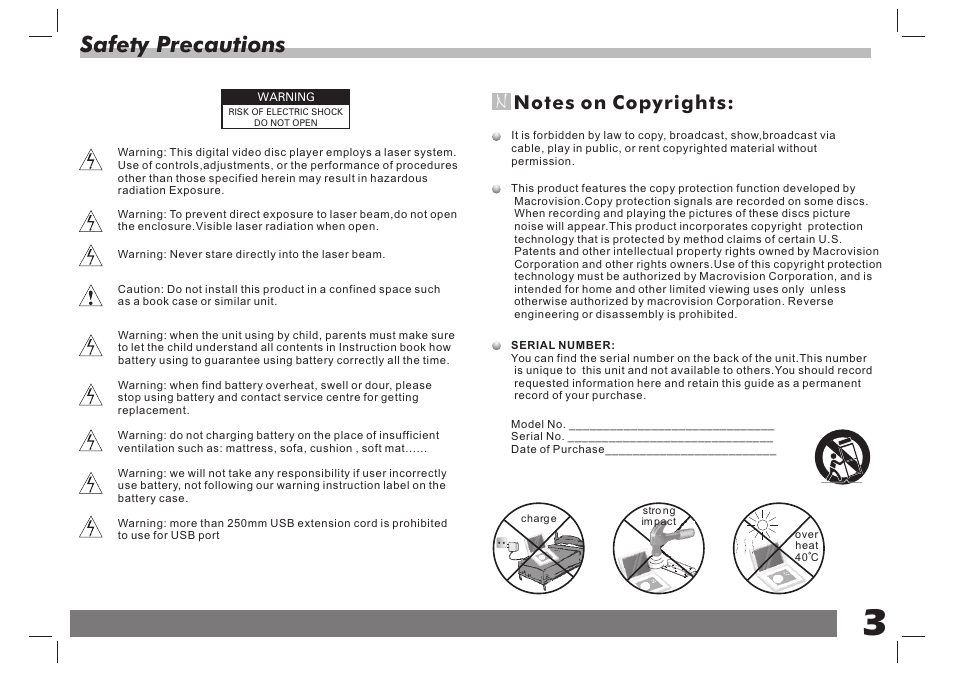 Safety precautions | Curtis SDVD7061 User Manual | Page 4 / 12