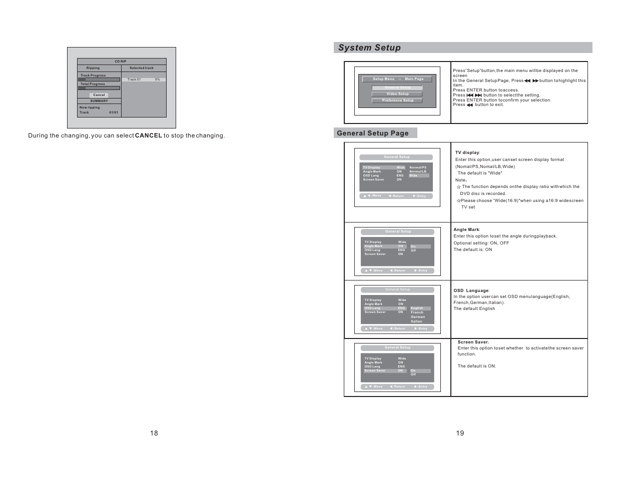 System setup, General setup page | Curtis SDVD7068 User Manual | Page 11 / 13