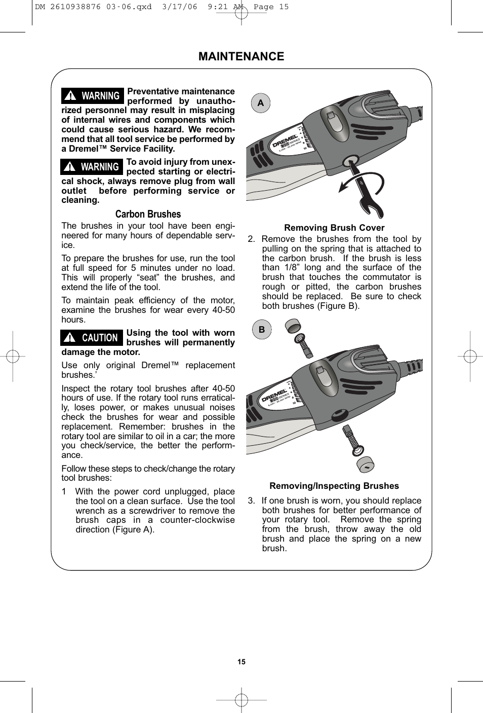 Maintenance | Dremel 03-5415317 User Manual | Page 15 / 24