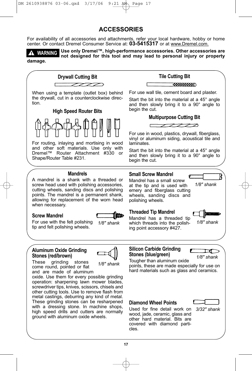 Accessories | Dremel 03-5415317 User Manual | Page 17 / 24