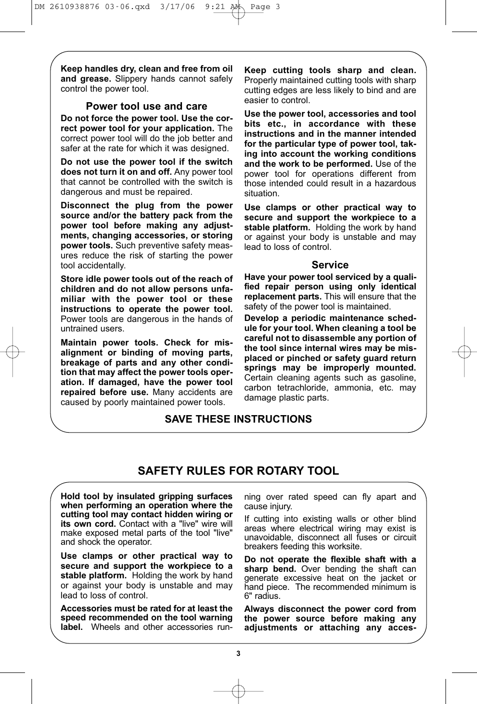 Safety rules for rotary tool | Dremel 03-5415317 User Manual | Page 3 / 24