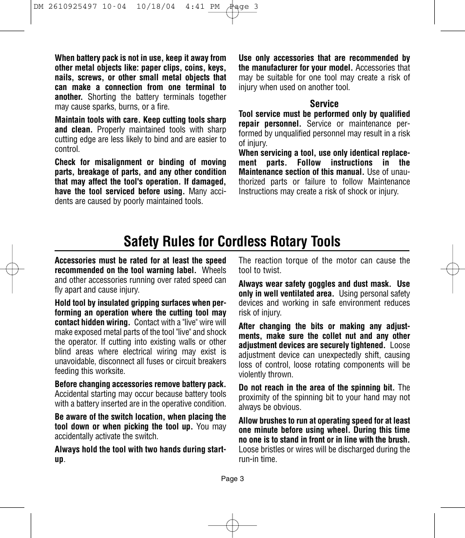 Safety rules for cordless rotary tools | Dremel 764 User Manual | Page 3 / 43