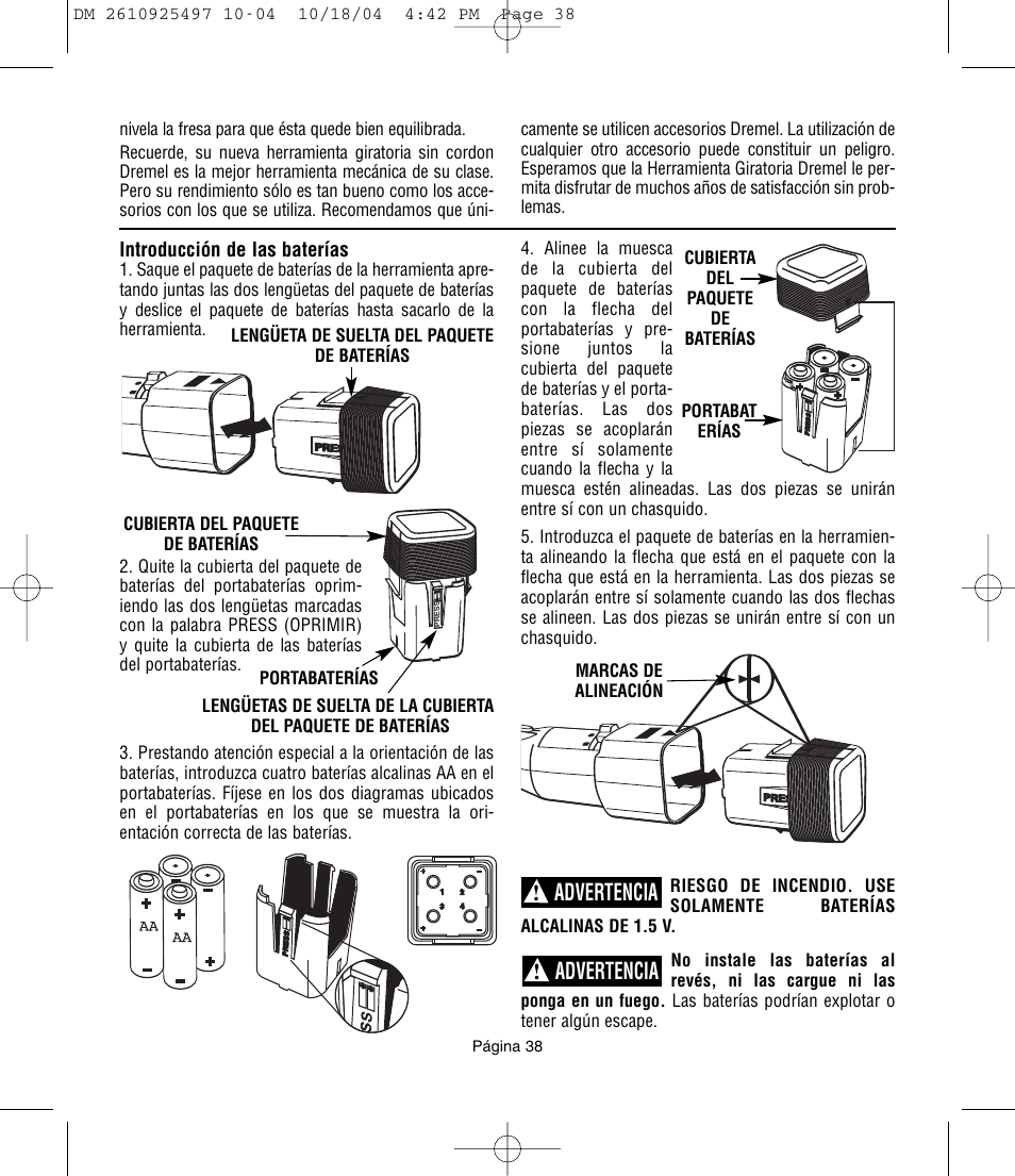 Advertencia | Dremel 764 User Manual | Page 38 / 43