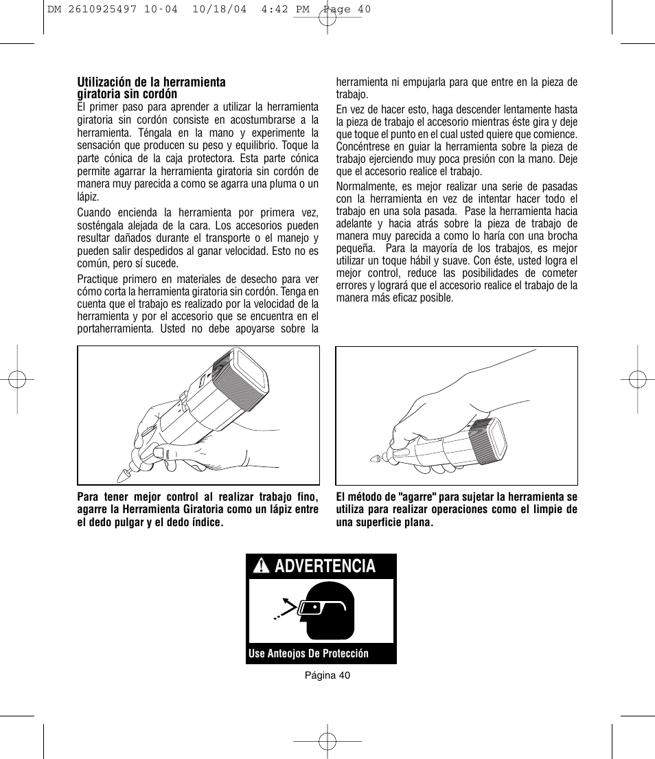 Advertencia | Dremel 764 User Manual | Page 40 / 43