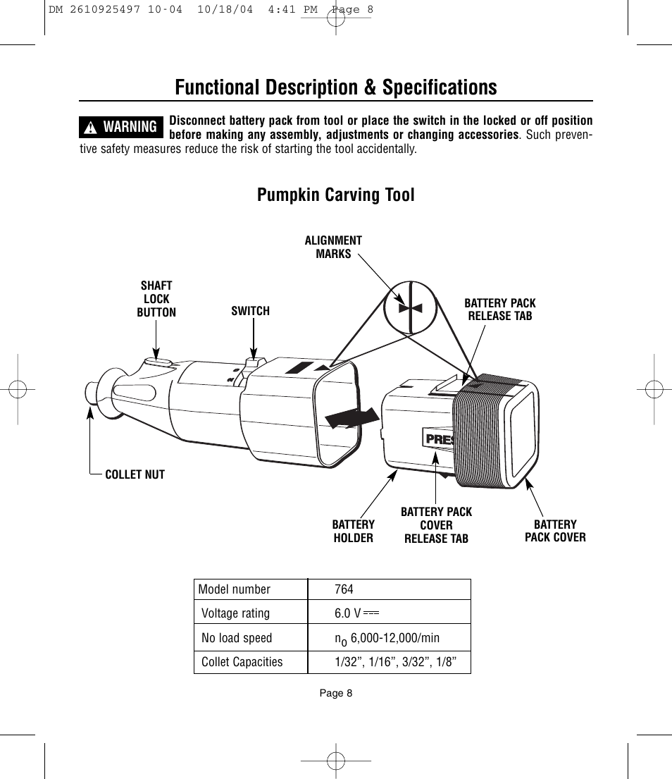 Functional description & specifications, Pumpkin carving tool | Dremel 764 User Manual | Page 8 / 43