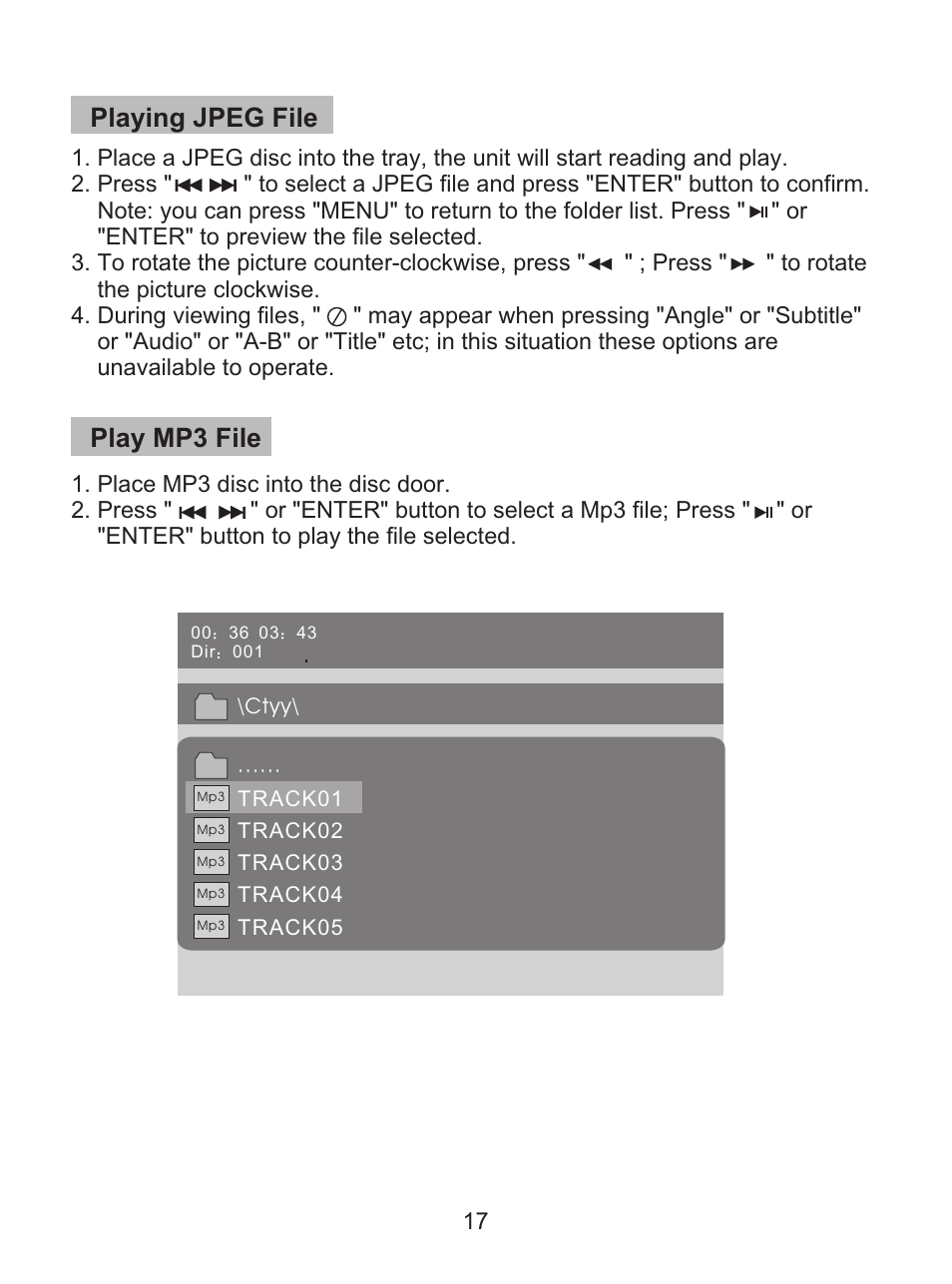 Play mp3 file, Playing jpeg file | Curtis SDVD8738 User Manual | Page 19 / 24
