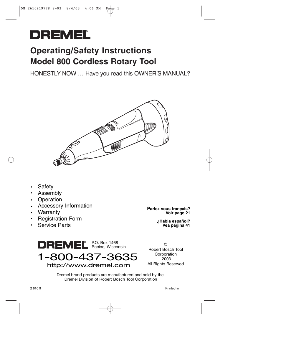 Dremel 800 User Manual | 64 pages