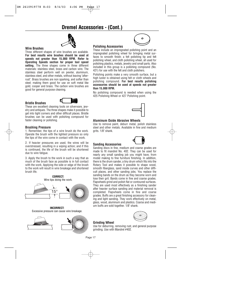 Dremel accessories - (cont.) | Dremel 800 User Manual | Page 17 / 64