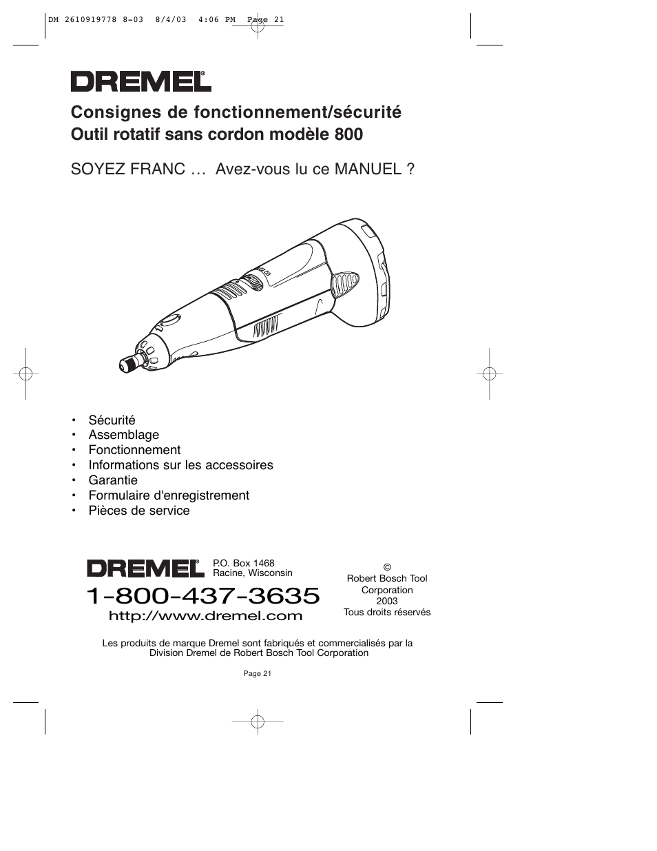 Soyez franc … avez-vous lu ce manuel | Dremel 800 User Manual | Page 21 / 64