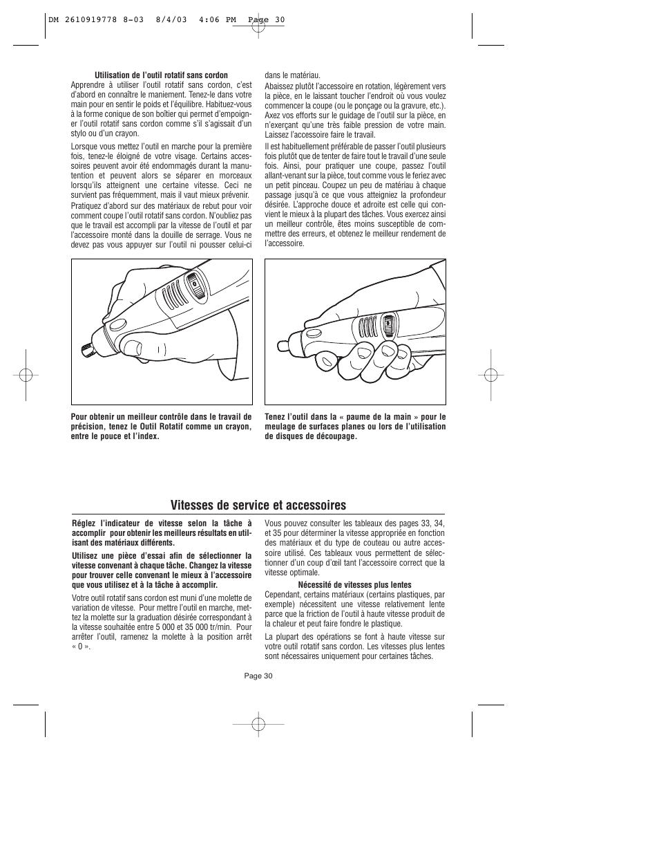 Vitesses de service et accessoires | Dremel 800 User Manual | Page 30 / 64