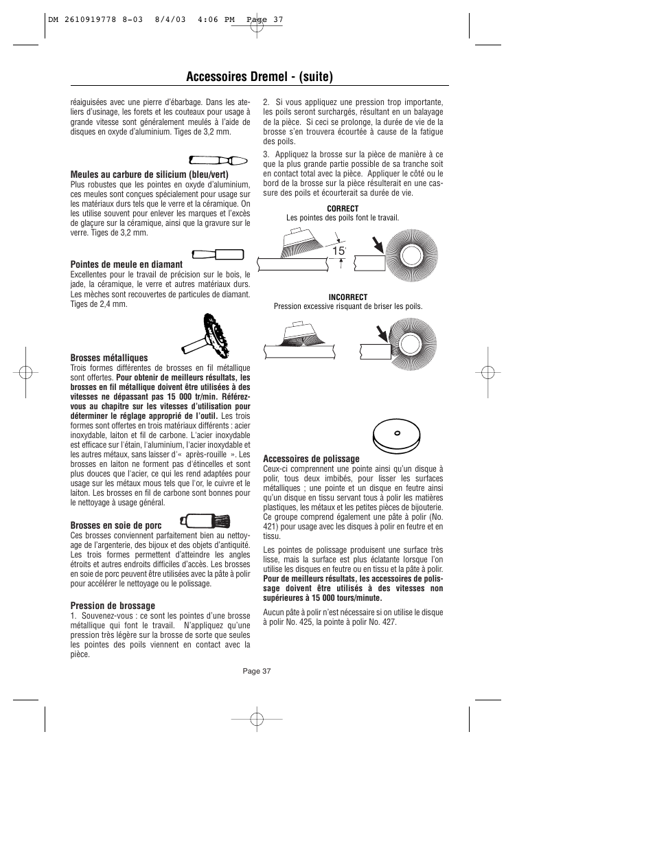 Accessoires dremel - (suite) | Dremel 800 User Manual | Page 37 / 64