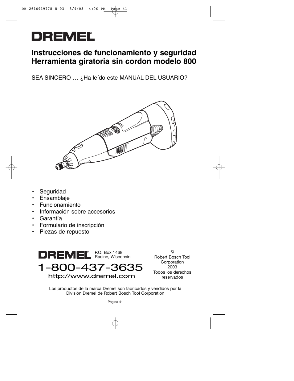 Dremel 800 User Manual | Page 41 / 64