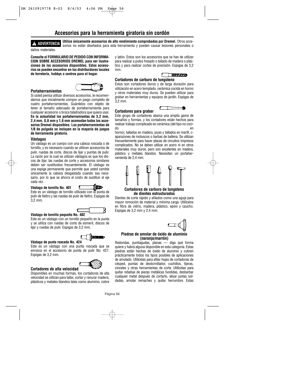 Dremel 800 User Manual | Page 56 / 64
