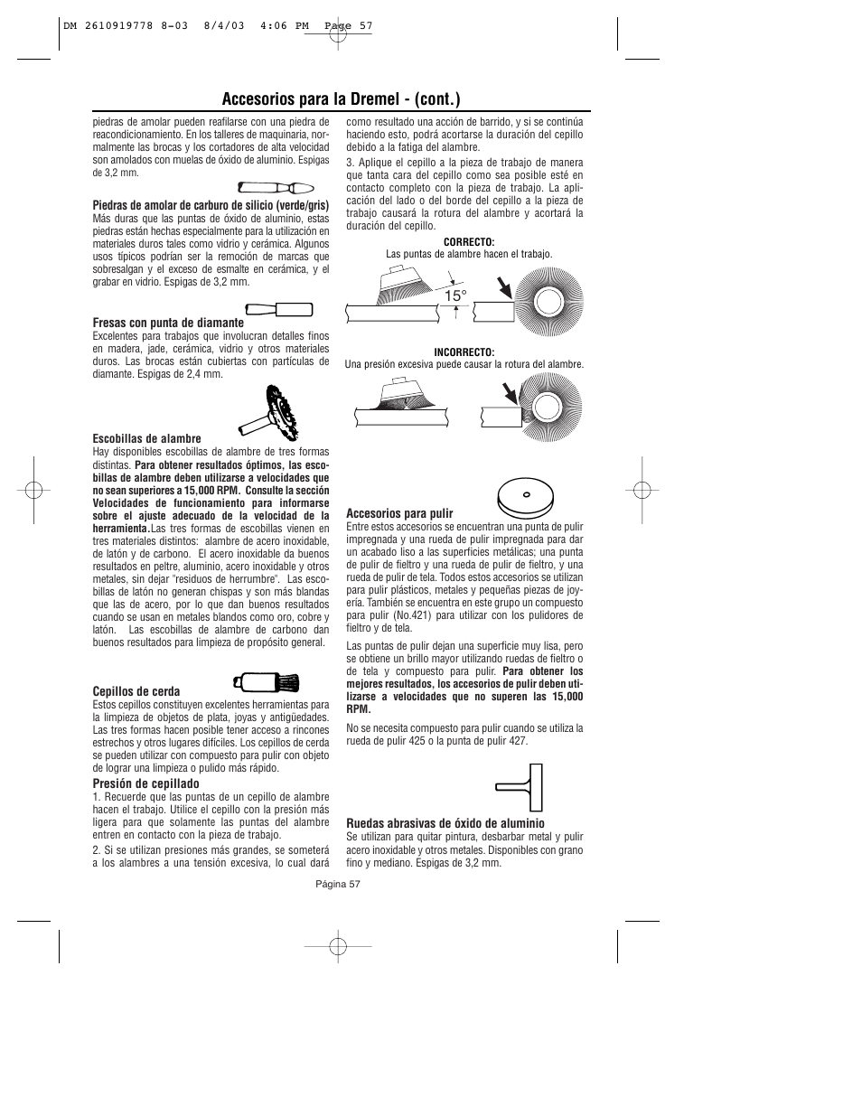 Accesorios para la dremel - (cont.) | Dremel 800 User Manual | Page 57 / 64