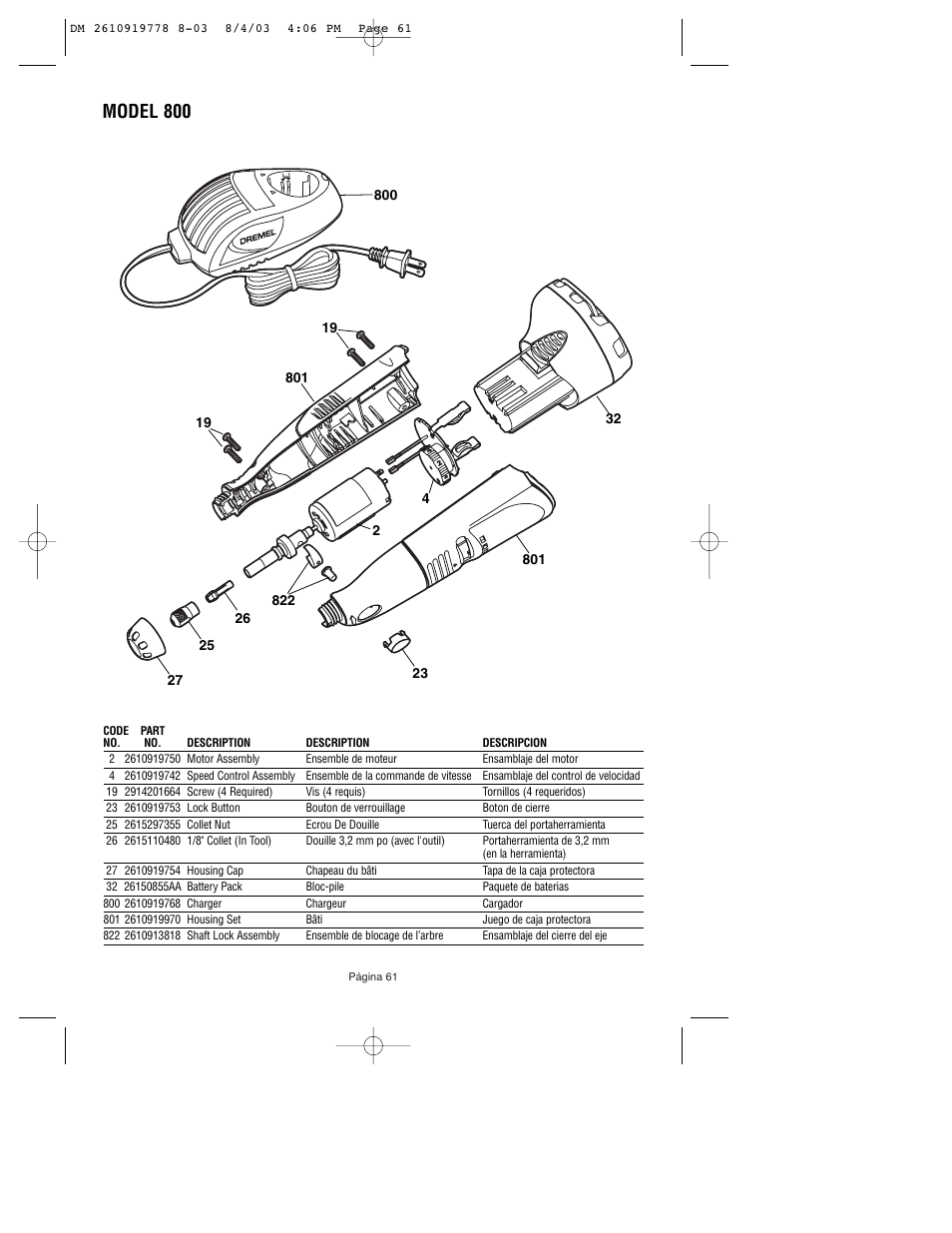 Model 800 | Dremel 800 User Manual | Page 61 / 64