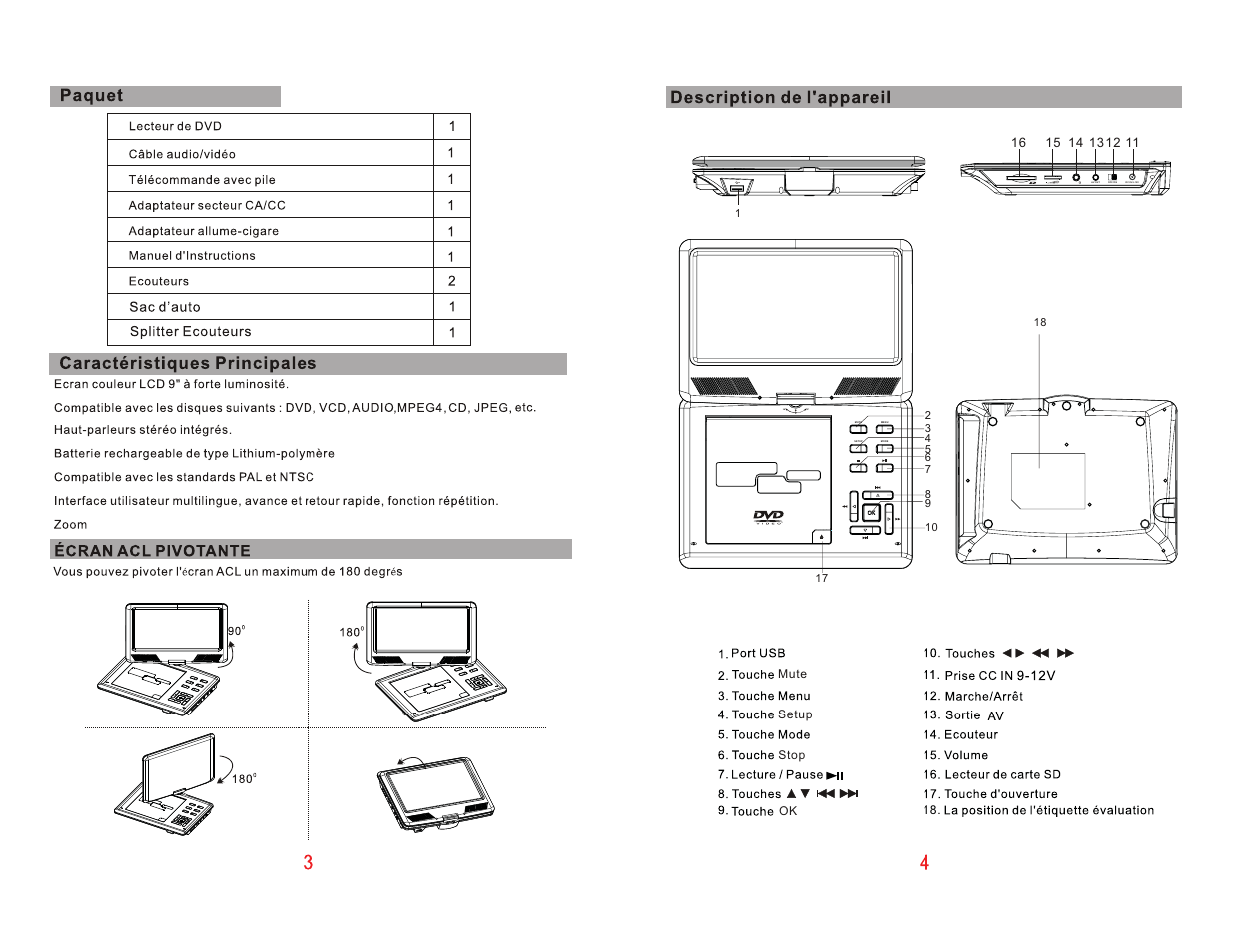 Dc in 9-12v off/on av out, Mute mode setup menu | Curtis SDVD9004 User Manual | Page 3 / 11