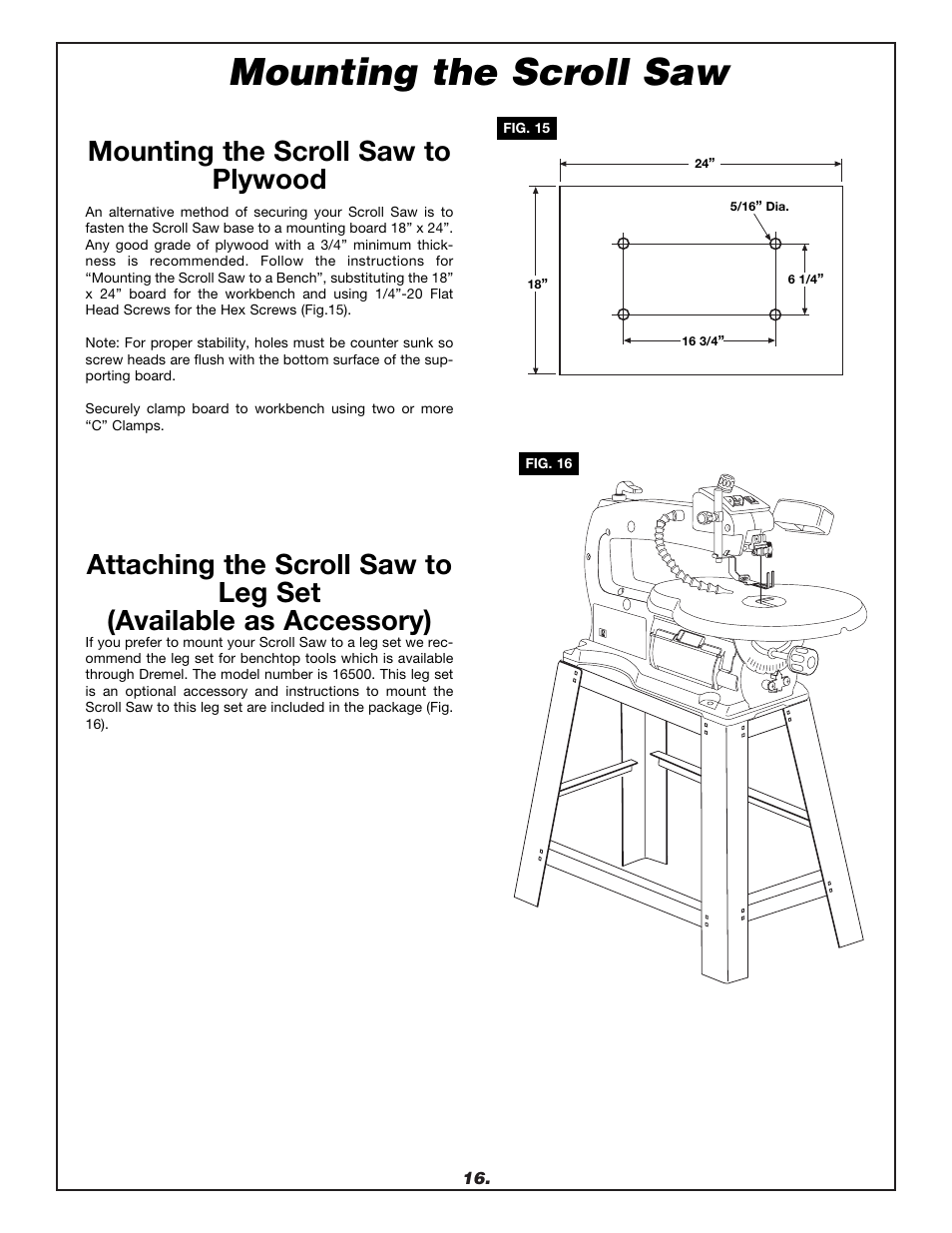 Mounting the scroll saw, Mounting the scroll saw to plywood | Dremel 1680 User Manual | Page 16 / 64