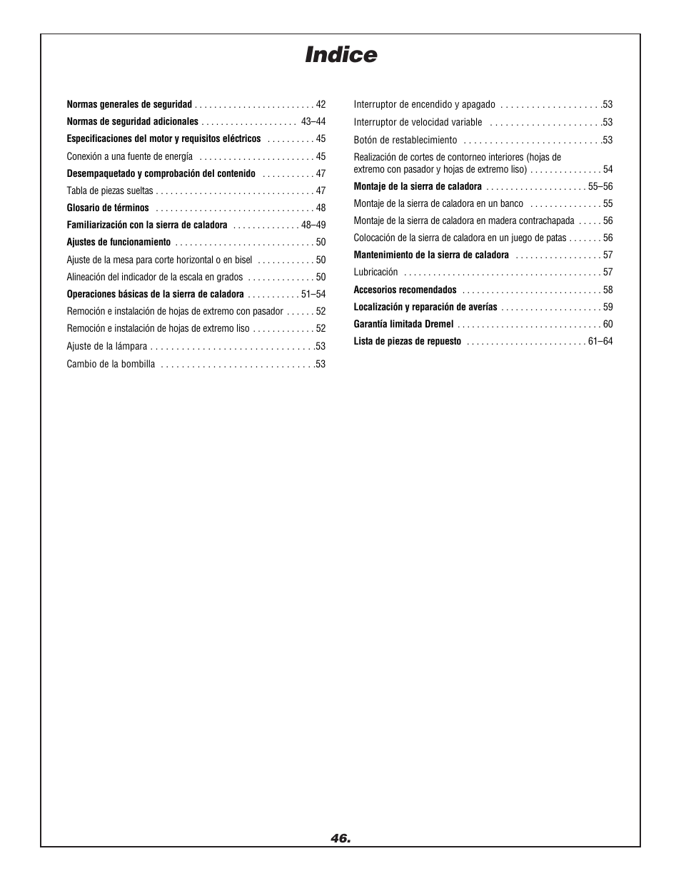 Indice | Dremel 1680 User Manual | Page 46 / 64