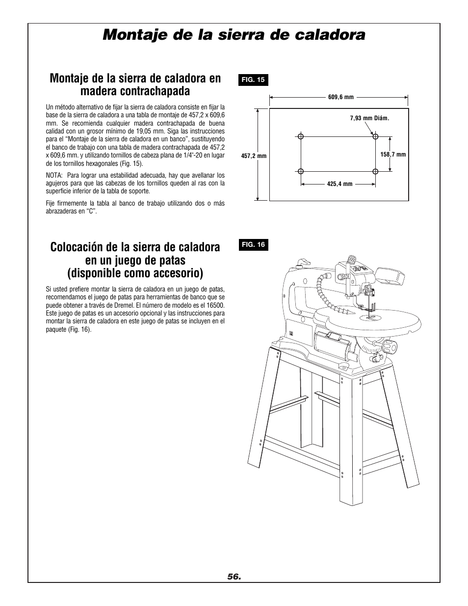 Montaje de la sierra de caladora | Dremel 1680 User Manual | Page 56 / 64