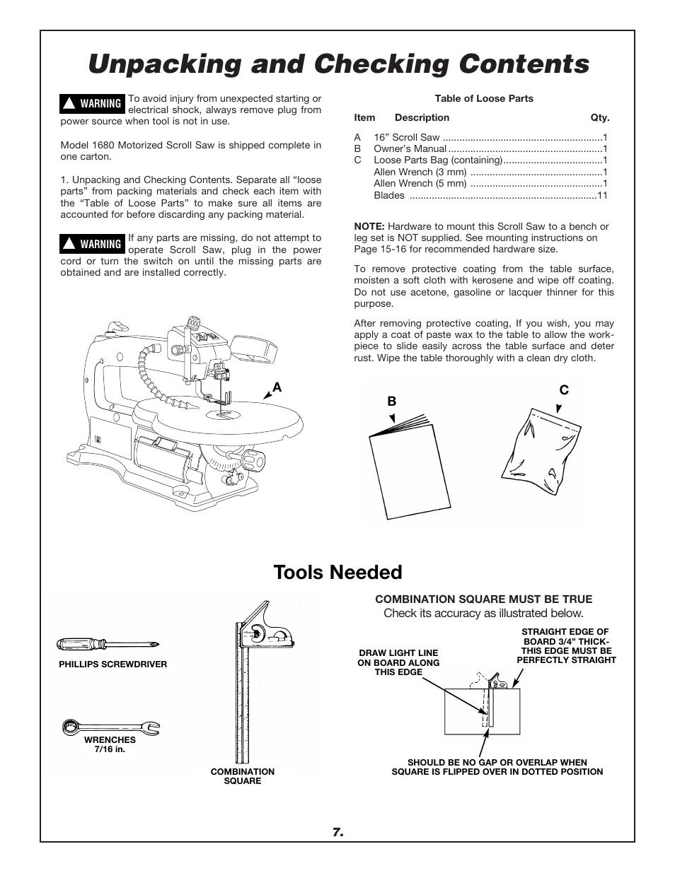 Unpacking and checking contents, Tools needed | Dremel 1680 User Manual | Page 7 / 64