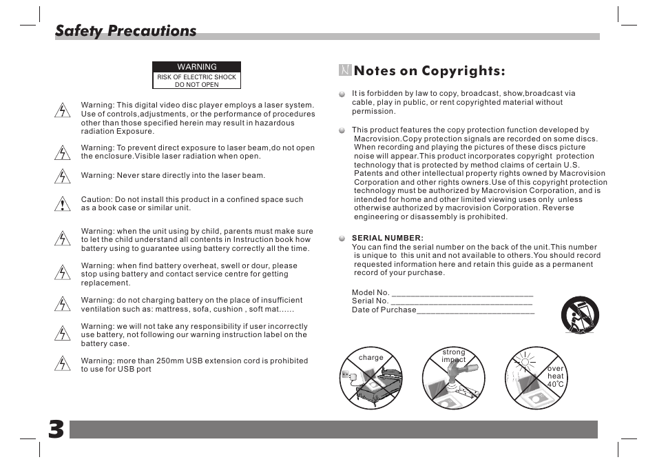 Safety precautions | Curtis SDVD9104 User Manual | Page 4 / 12