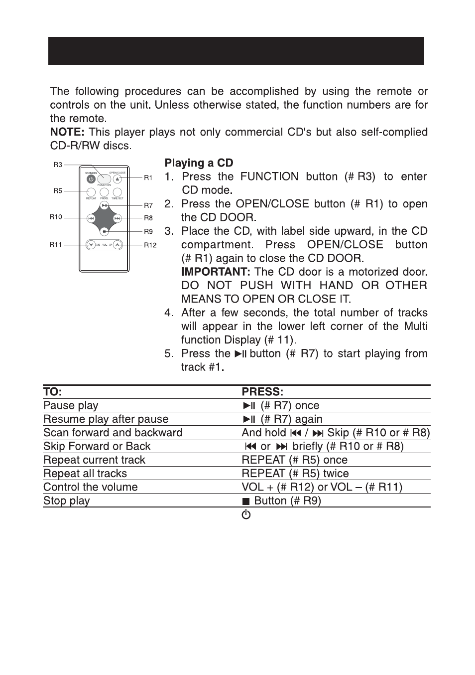 Compact disc operation | Curtis SKCR2613B User Manual | Page 10 / 16