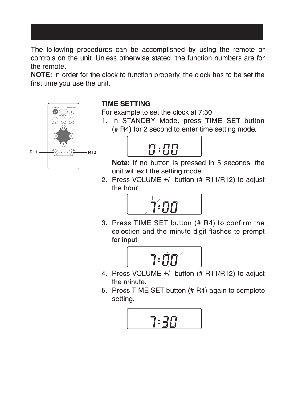 Clock setting | Curtis SKCR2613B User Manual | Page 9 / 16