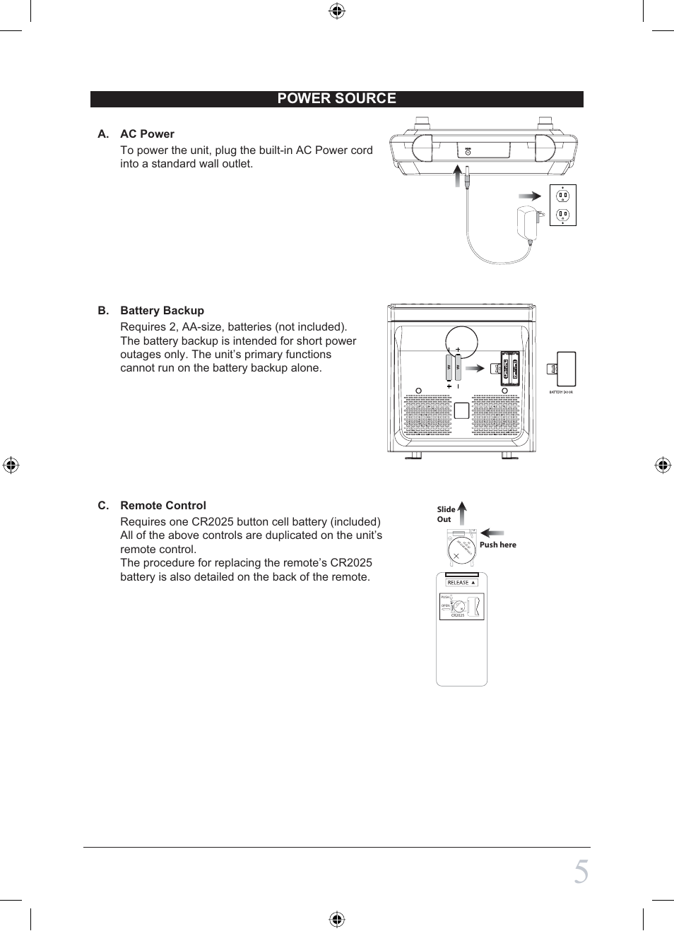 Power source | Curtis SKCR2713 User Manual | Page 5 / 9