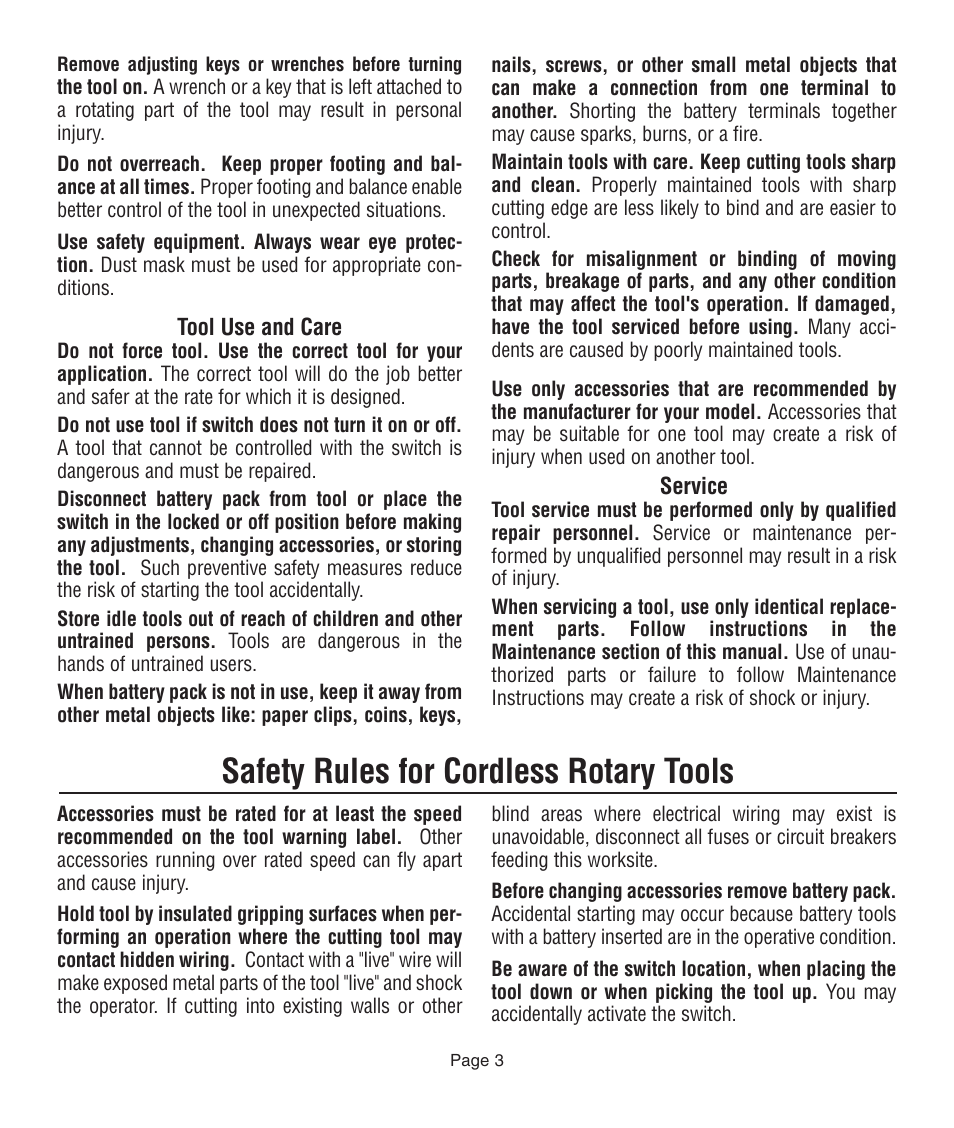Safety rules for cordless rotary tools | Dremel 761 User Manual | Page 3 / 52