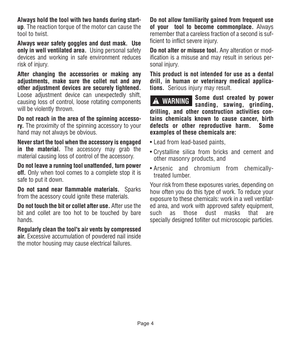 Warning | Dremel 761 User Manual | Page 4 / 52