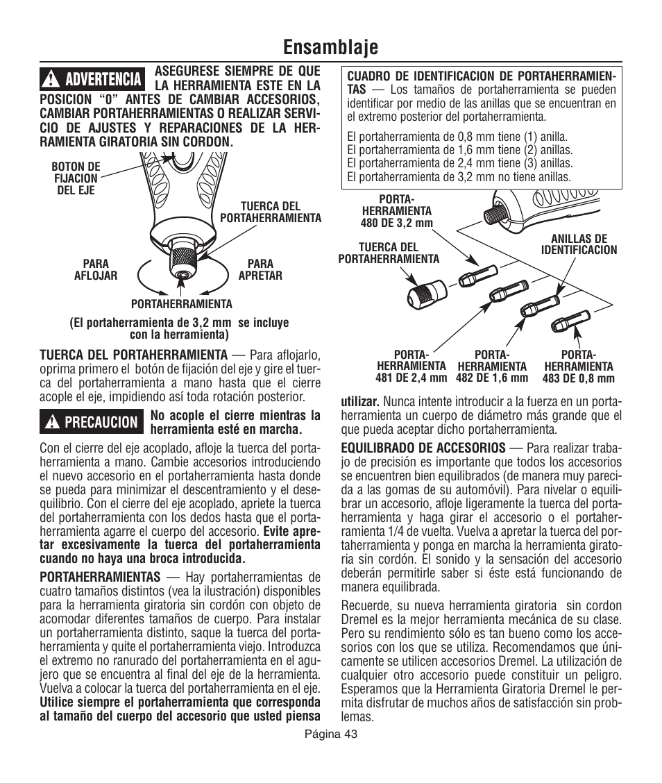 Ensamblaje, Advertencia | Dremel 761 User Manual | Page 43 / 52