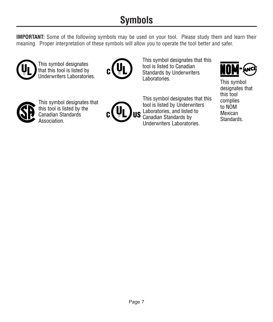 Symbols | Dremel 761 User Manual | Page 7 / 52